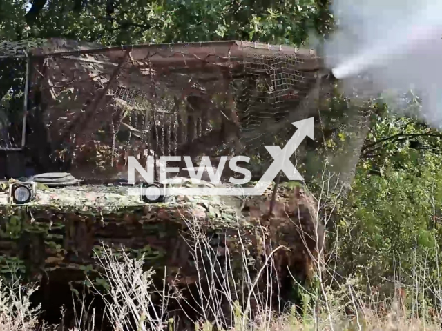 Image shows Russian BMP-3 infantry fighting vehicles destroying a Ukrainian stronghold, undated photo. It took place on the battlefield in Eastern Ukraine, August 26, 2024. Note: Photo is a screenshot from a video. (Russian Ministry of Defence (MoD)/Clipzilla)