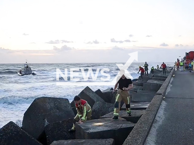 Picture shows the search for the missing swimmer in the sea near Scheveningen, Netherlands, undated. Note: Image is a screenshot from video. (Newsflash)