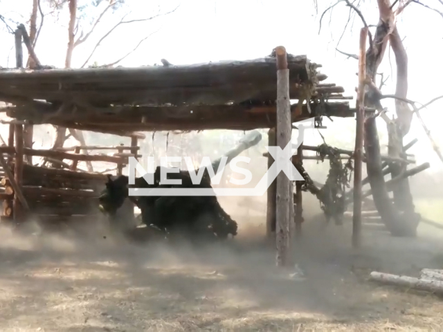 Image shows Russian artillery crews destroying a Ukrainian command post with a D-20 howitzer, undated photo. It took place in Kherson, Kherson Oblast, Ukraine, Sept. 1, 2024. Note: Photo is a screenshot from a video. (Russian Ministry of Defence (MoD)/Clipzilla)