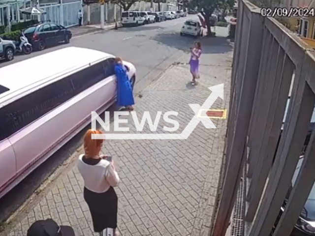 Image shows Brazilian singer Sula Miranda, 60, standing on the pavement, undated photo. It took place in Pacaembu, Sao Paulo State, Brazil, Sept. 2, 2024. Note: Photo is a screenshot from a video. (Newsflash)