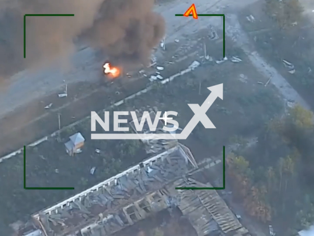 Image shows a Russian ZALA Lancet drone destroying a Ukrainian tank on the battlefield, undated photo. It took place in Vovchans'k, Kharkiv Oblast, Ukraine, Sept. 3, 2024. Note: Photo is a screenshot from a video. (Russian Ministry of Defence (MoD)/Clipzilla)