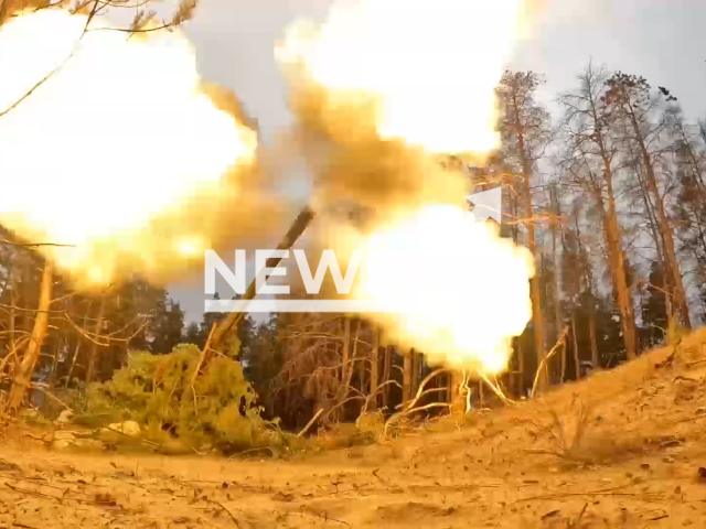 Image shows Russian soldiers using a 2A36 Giatsint-B field gun to hit a Ukrainian drone command post, undated photo. The attack took place in Kherson, Kherson Oblast, Ukraine, Sept. 3, 2024. Note: Photo is a screenshot from a video. (Russian Ministry of Defence (MoD)/Clipzilla)