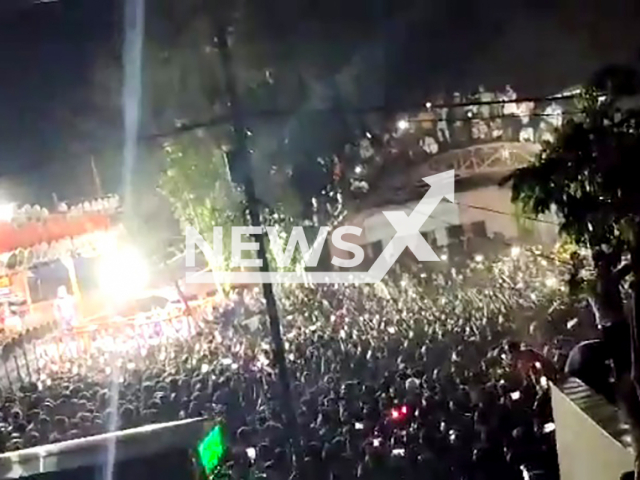 Image shows the moment the structure collapsed injuring more than 100 people, undated photo. It took place in the Saran District, Bihar State, India, on Tuesday, Sept. 3, 2024. Note: Photo is a screenshot from a video. (Newsflash)