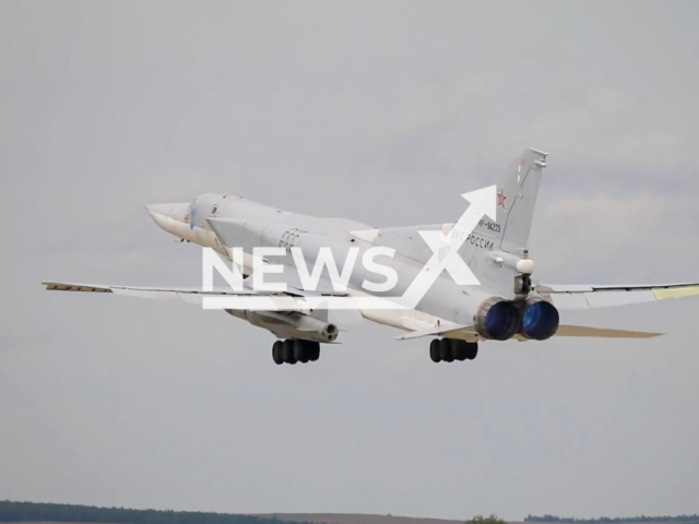 Russian Tu-22M3 strategic supersonic nuclear bomber takes off for the simulated naval strikes during the Okean-2024 war games over the Sea of Okhotsk and the Pacific Ocean, in an undated photo. The Russian Ministry of Defence released the footage on Thursday, Sep. 12, 2024. Note: Ministry of Defence Photo (Russian Ministry of Defence/Newsflash)