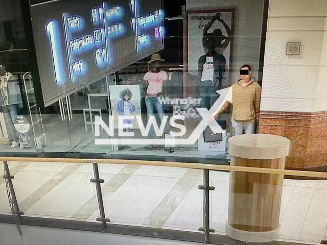 Man pretends to be a mannequin in Poland, undated. City police officers brought further charges against the 22-year-old responsible for a series of burglaries and thefts in the shopping centre. Note: Police photo. (KRP I/Newsflash)