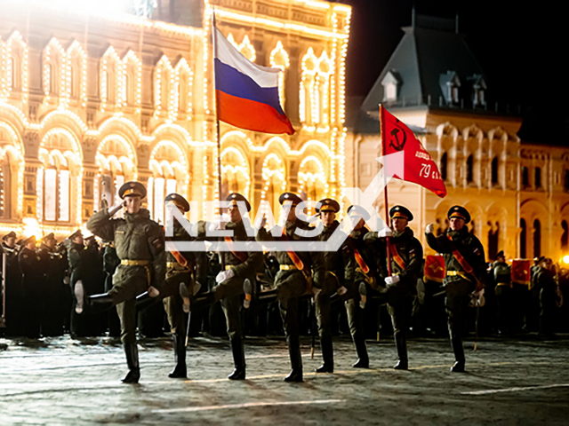 The second night training for the Russian military parade on 9th May, at the Red Square, in Moscow, Russia, on 5th May.
Note: Photo from a press statment. (Ministry of Defense of the Russian Federation/Newsflash)