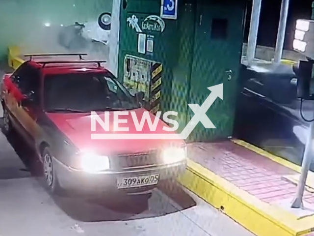 Driver rushes into toll terminal at full speed and knocks down other cars near Qonayev, southeastern Kazakhstan on Sunday, Sep. 15, 2024. The driver died on the spot.Note: Photo is a screenshot from a video. (@police_almobl/Newsflash)