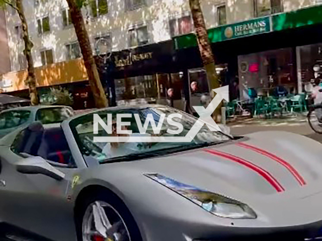 Picture shows Kursat Yildirim's Ferrari, undated. He reportedly sells it. Note: Image is a screenshot from video. (@chico_lottomillionaer/Newsflash)