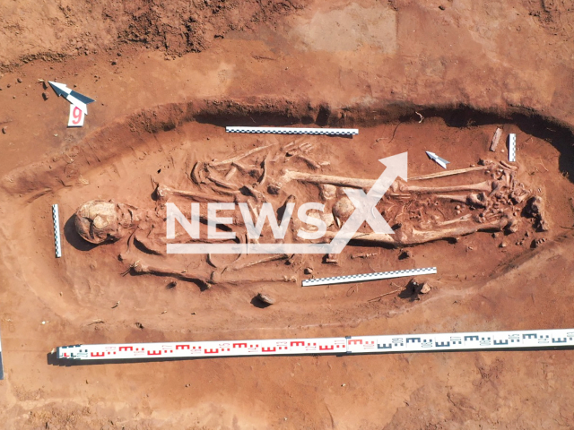 Photo shows human remains at burial ground dating back to the second half of the 5th millennium BC in Menzelinsky District, Republic of Tatarstan, Russia, undated. The cemetery is more than 1,500 years older than the Egyptian pyramids. Note: Licensed photo. (Committee of the Republic of Tatarstan for the Protection of Cultural Heritage Sites/Newsflash)