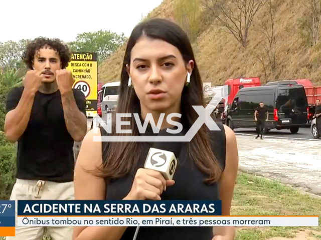 MC Livinho invades live report on highway tragedy in Pirai, in the South of Rio de Janeiro, Brazil, Saturday, Sep. 21, 2024. Three people died in the accident. Note: Photo a is screenshot from a video(Newsflash)