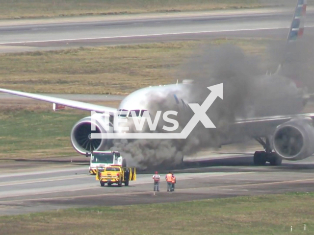 Towing vehicle catches fire while transporting an American Airlines Boeing 787 at Guarulhos International Airport in Sao Paulo, Brazil, on Monday, 23 September, 2024. No one was injured. Note: Photo is a screenshot from a video. (Aviacao Guarulhos JPD/Newsflash)