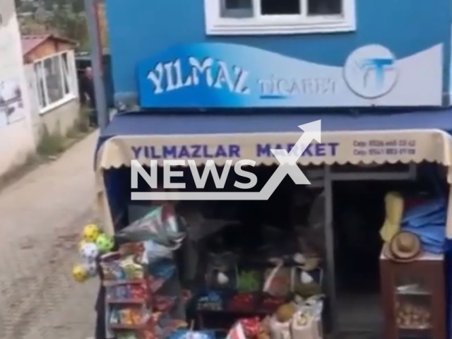 Shop collapses over elderly man in Artvin, Turkey, undated. It occurred due to a construction site next to it. Note: Photo a is screenshot from a video(Newsflash)