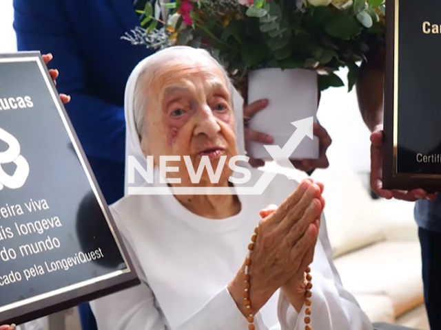 Picture shows nun Inah Canabarro Lucas, 116, undated. She was born in the city of Sao Francisco de Assis, Rio Grande do Sul, Brazil. Note: Image is a screenshot from video. (Newsflash)