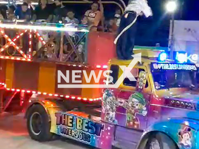 Motorcycle runs over Augusto Ferreira, dressed as the character Kiko, after performing a pirouette in the air in Posse, Brazil, Sunday, Sep. 29, 2024. Note: Photo a is screenshot from a video(Newsflash)