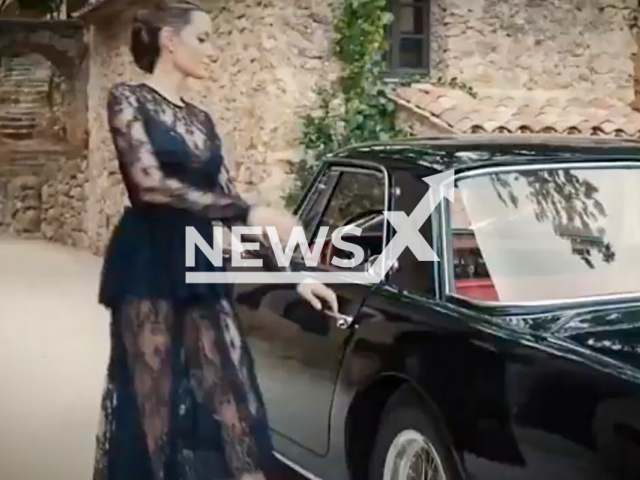 Image shows American actress Angelina Jolie, 49, and the 1958 FERRARI 250 GT Coupe Pininfarina Estimate, undated photo. It will go under the hammer in Paris, France, on Wednesday, Nov. 20, 2024. Note: Photo is a screenshot from a video. (Newsflash)