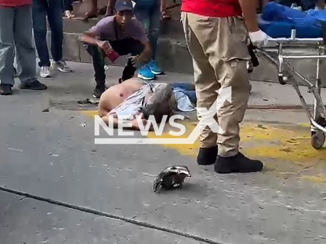 Man steals tennis shoes from alleged thief who died after being run over in Barranquilla, Colombia, Oct. 11, 2024. The paramedic apparently tried to prevent the theft of the shoes. Note: Photo a is screenshot from a video. (NF/NewsX)