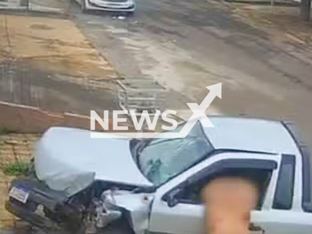 Naked man steals car and crashes it in Anapolis, Brazil, Saturday, Oct. 12, 2024. The mechanic was robbed at the workshop where he works. Note: Photo is a screenshot from a video. (NF/NewsX)