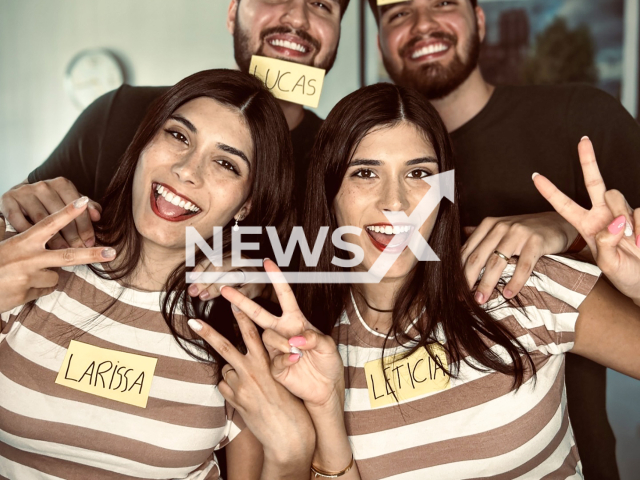 Picture shows identical twins Leticia Camille Lazzarin Orsato and Larissa Aline Lazzarin Orsato, 20, with twins Lucas Zaror Orsato and Filipe Zaror Orsato, 22, undated. They married. Note: Private photo taken from social media. (@casal.twins/NF/newsX)