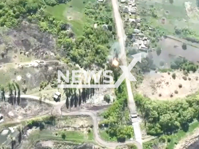 Several Russian Army vehicles destroyed by the artillery units of the 79th separate assault brigade of the DShV of the Armed Forces of Ukraine, in May, 2022. Note: Picture is a screenshot from a video (@79AMBUA/Newsflash)