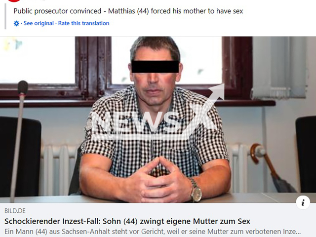 Image shows the suspect named Matthias, 44, from Naumburg, Saxony-Anhalt State, Germany, undated photo. He allegedly raped his own mother. Note: Photo is a screenshot from a post. (NF/newsX)