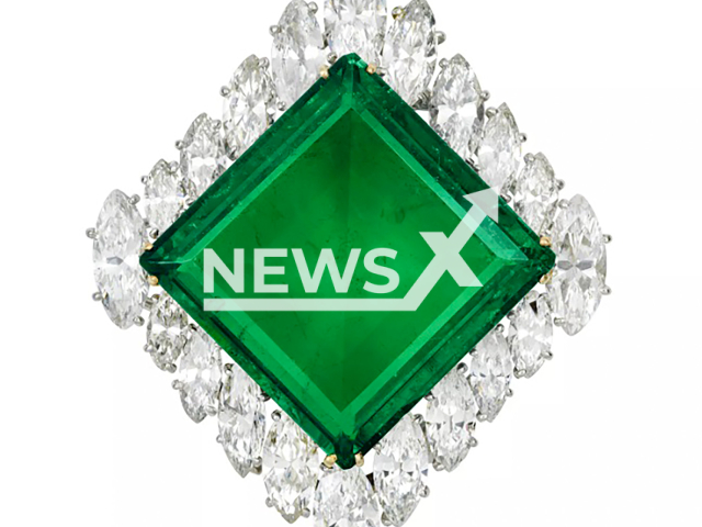 Image shows the Colombian emerald brooch that once belonged to the esteemed socialite Nina Dyer, undated photo. It will go under the hammer in Geneva, Switzerland, Nov. 12, 2024. Note: Licensed content. (Christie's/NF/newsX)