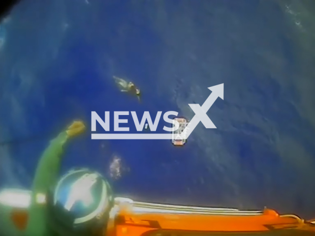 Coast Guard rescues father and two sons ages eight and 12, after boat capsizes near the Hawaiian Island Lanai in the United States on Saturday, Oct. 26, 2024.Note: Photo is a screenshot from a video. (U.S. Coast Guard/NF/newsX)