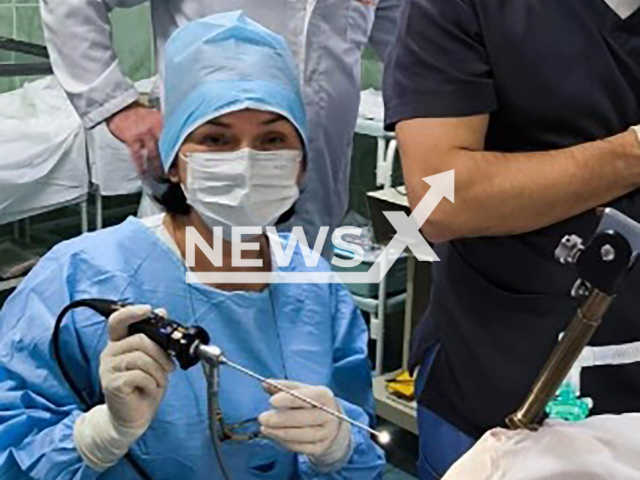 Image shows medics operating on the 11-year-old girl, undated photo. They took out a chicken cartilage from her throat in St. Petersburg, Russia, on Sunday, Oct. 27, 2024. Note: Licensed content. (Pediatric University/NF/newsX)