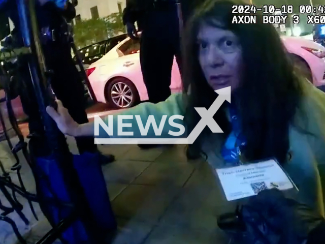 Footage shows an intoxicated woman who was identified as Councilmember Trish Herrera Spencer outside a bar located at Pine Avenue and East Broadway in Alameda, California in the United States on October 18, 2024. Note: Photo a is screenshot from a video (Long Beach Police Department/NF/newsX)