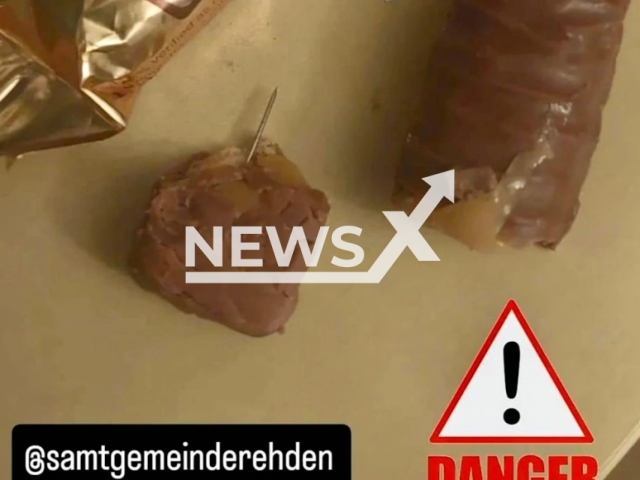 Image shows the nail found in the Twix chocolate bar, undated photo. It happened in Rehden, Lower Saxony State, Germany, on Thursday, Oct. 31, 2024. Note: Private photo from local media. (@obsrehden/NF/newsX)