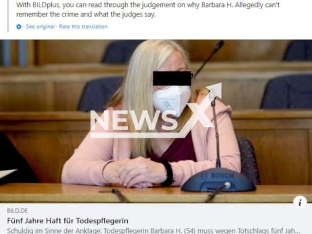 Description: The regional court in Saarbrucken sentenced the intensive care nurse Barabara H. who had removed the ventilation hose from a disabled patient ​​and not reconnected it, to five years and three months in prison. Notes: Photo is screen from  Facebook post(Newsflash)