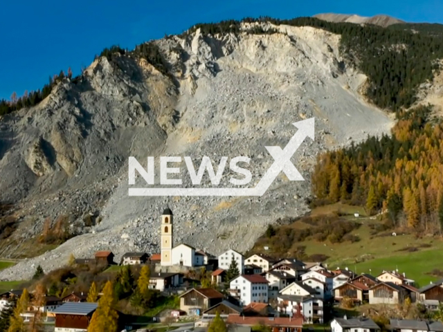 Image shows the 1.2 million cubic meters of rock mass, undated photo. They are at risk of falling in Brienz, Bernese Oberland region, Switzerland. Note: Photo is a screenshot from a video. (NF/newsX)