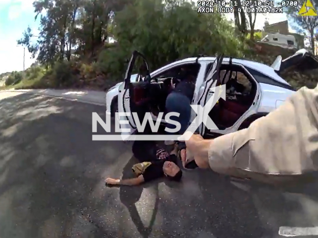 Footage shows when deputies arrived at the scene, Raul Martinez allegedly pointed a gun at them, leading to a confrontation where he was shot in Castaic, California in the United States on October 11th, 2024.Note: Photo is a screenshot from a video. (@LACountySheriff/NF/newsX)