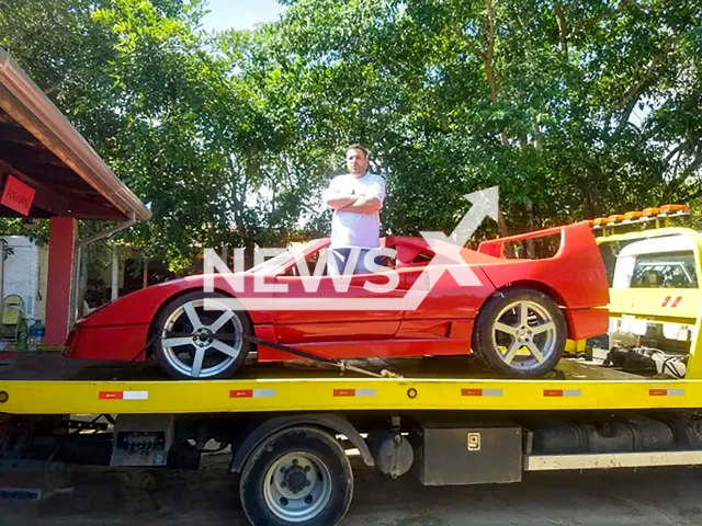 Picture shows the seized Ferrari, undated. Vitor Estevam was accused of plagiarism after manufacturing replica of Ferrari in Brazil. Note: Private photo taken from local media. (Vitor Estevam/NF/newsX)