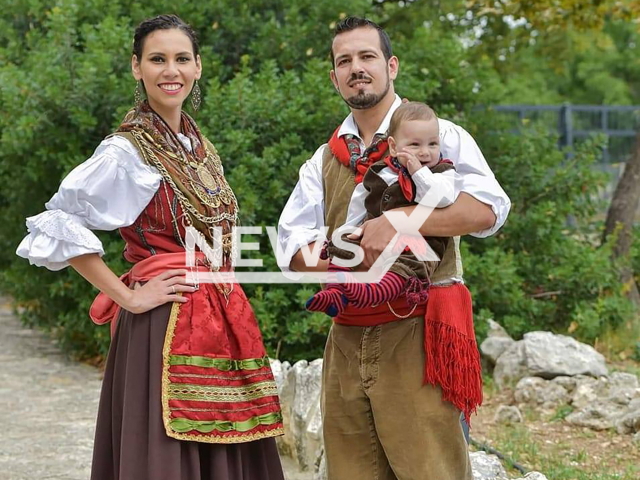 Matteo Vergura, 34, poses with his wife while holding a baby in undated photo. He was found dead with injuries believed to be caused by wild animals near a farmhouse in Monte Sant'Angelo, Italy, on Saturday night, 30 November, 2024. Note: Picture is taken from social media. (NF/newsX)