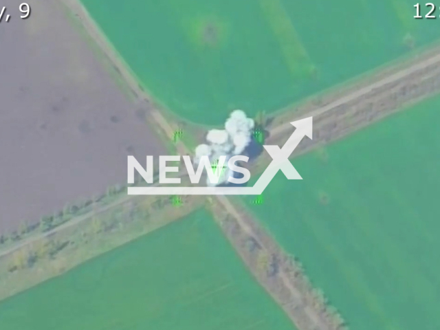 High-precision air-based missiles of the Russian Aerospace Forces destroyed Ukrainian military positions and equipment, in Ukraine on the 9th of May 2022. 
Note: This picture is a screenshot from the video.
(Ministry of Defense of Russia/Newsflash)