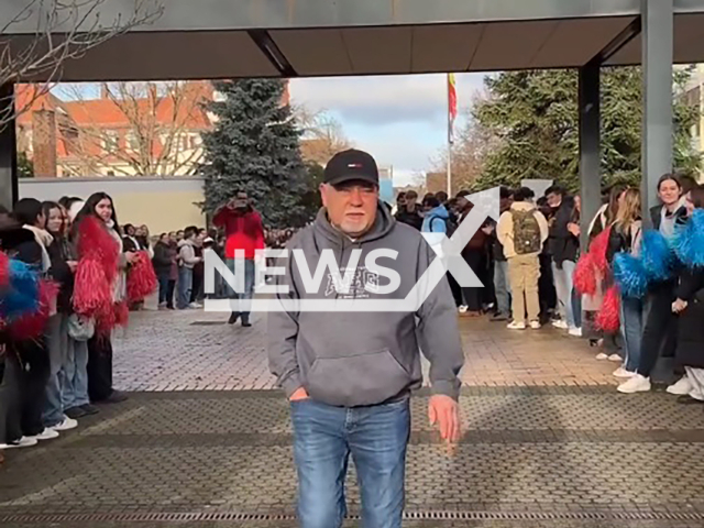 Image shows students at the Albert-Einstein-Gymnasium (AEG) in Frankenthal, Rhineland-Palatinate State, Germany, hosting a farewell ceremony for janitor Waldemar Wohlgemuth, undated photo. He will retire after 31 years of service. Note: Photo is a screenshot from a video. (@einsteintimesaeg/NF/newsX)