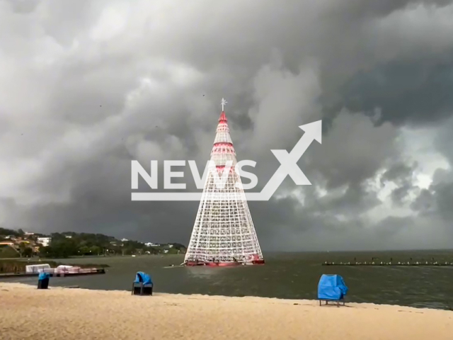 Picture shows the Christmas tree in Marica, RJ, Brazil, Dec. 16, 2024. One person died when the structure fell. Note: Image is a screenshot from video. (NF/newsX)