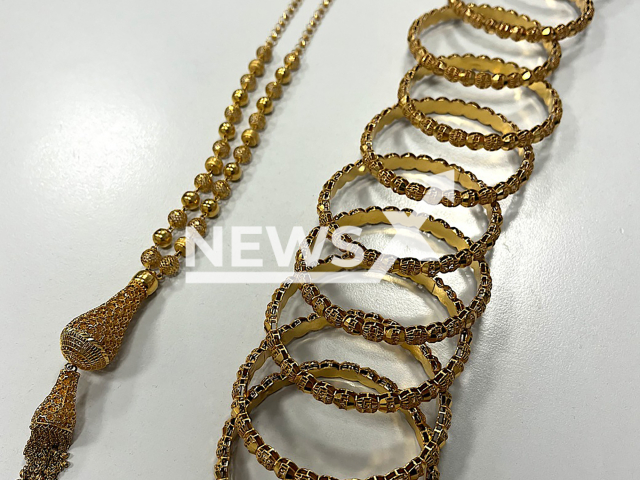 Image shows the golden jewellery, undated photo. The EUR 30,000 (GBP 24,885) worth of items were seized at Hamburg Airport, Germany, in December 2024. Note: Licensed content. (Itzehoe Main Customs Office/NF/newsX)