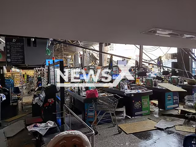 Picture shows the market which roof collapsed during hailstorm in Barueri, Brazil, undated. Four people were rescued. Note: Photo from fire department taken from local media. (NF/newsX)