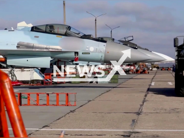 Description: The Russian Defense Ministry published footage of combat sorties of Su-35S multirole fighters during a special operation to defend Donbass, Ukraine, destroying the military infrastructure of the Armed Forces of Ukraine in May, 2022. Notes: Photo is screen from video(Ministry of Defence of the Russian Federation/Newsflash)