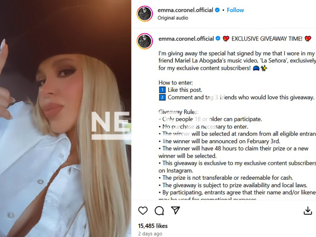 Picture shows Emma Coronel's Instagram post, undated. She surprised fans with an exclusive raffle. Note: Image is a screenshot from post. (@emma.coronel.official/NF/newsX)