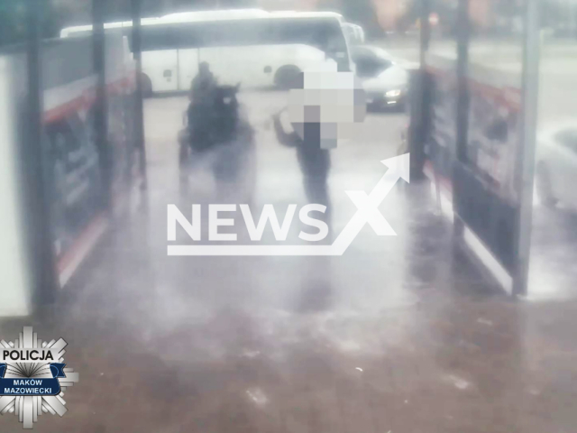 Men wash horse at a car wash in Makow Mazowiecki, Poland, undated. Police are investigating. Note: Photo a is screenshot from a video(Policja Mazowiecka/Newsflash/NX)