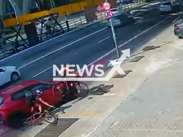 Driver hits a cyclist couple in Sao Paulo, Brazil, Jan. 25, 2025. The case is being treated as bodily harm. Note: Photo is a screenshot from a video. (Newsflash/NX)