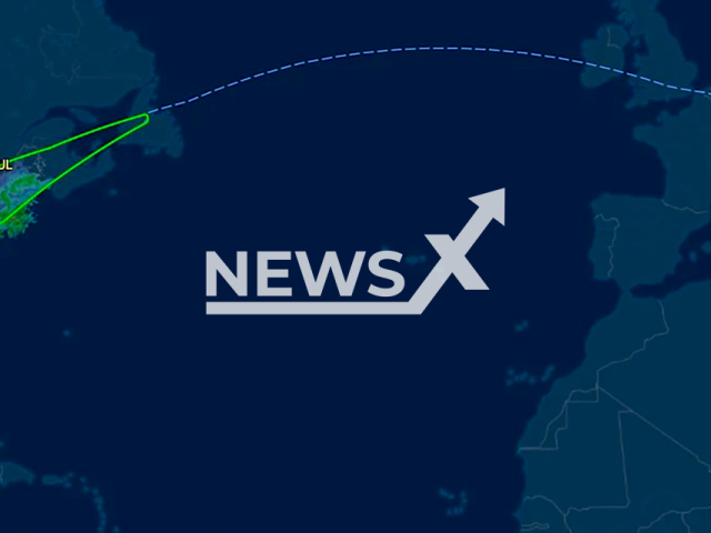 Picture shows the route the aircraft was supposed to fly with the green line showing the route it flew in the end, undated. Lufthansa pilot fainted. Note: FlightAware photo. (FlightAware/Newsflash/NX)