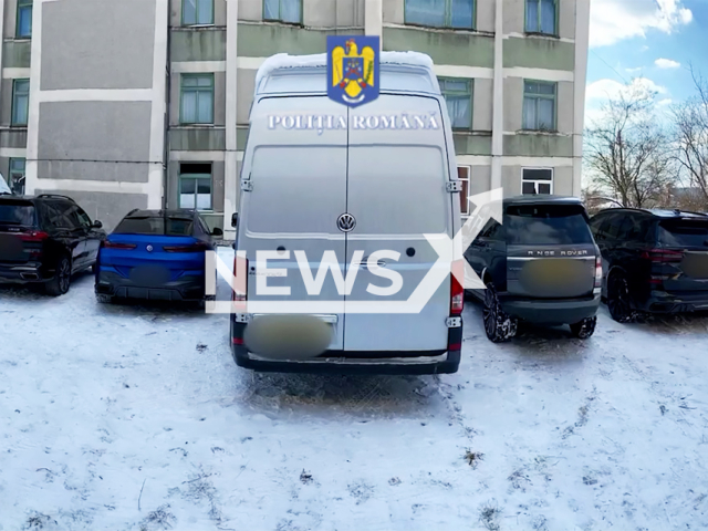 This image is a screen grab of the video supplied titled NewsX-ConfiscatedCars-01.mp4: Video shows the seized cars stolen from the UK, undated. They were found following searches carried out in the town of Cetateni, Romania.