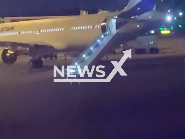 Video shows plane stairs inflated in Sao Paulo, Brazil, Feb. 25, 2025. Man tried to open a plane door. Note: Photo is a screenshot from a video(Newsflash/NX)