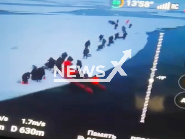 This image is a screen grab of the video supplied titled NewsX-FishermenShore-01.mp4: The footage shows the operation to rescue fishermen near the village of Lesnoye on Sakhalin, Russia on Friday, Feb. 28, 2025.(	Clipzilla/NX)