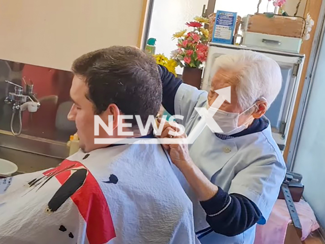 Picture shows world's oldest barber, Shitsui Hakoishi, undated. She is 108-year-old Japanese woman. Note: Image is a screenshot from video. (Newsflash/NX)