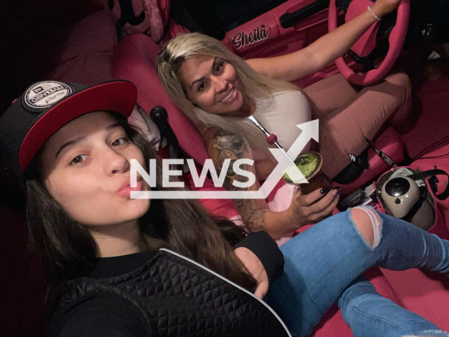 Gabriely Franciscon, 20, (left) became a truck driver following the footsteps of her mother Sheila Bellaver (right) who became famous for crossing Brazil behind the wheel of a pink Scania. Note: Private picture (@gabriely.franciscon/Newsflash)