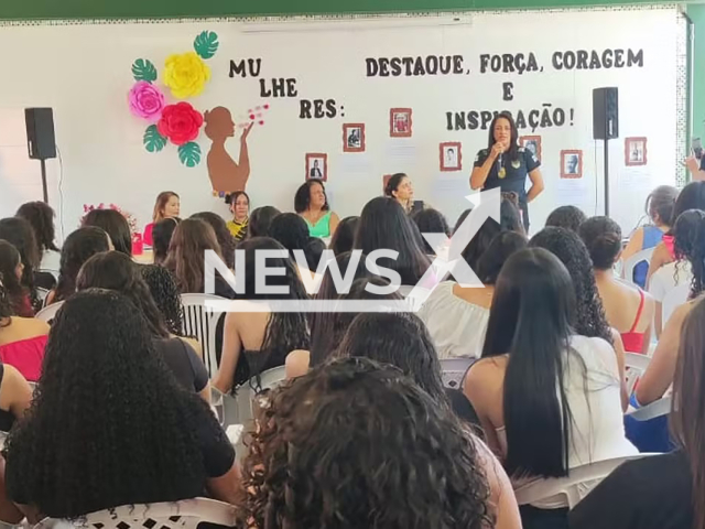 Picture shows investigator during the lecture attended by the girl, undated. A 12-year-old teenager revealed that she was sexually abused by her adoptive father after attending a lecture on violence against women at the school in Montes Claros, Brazil. Note: Police photo taken from local media. (Newsflash/NX)